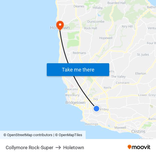 Collymore Rock-Super to Holetown map