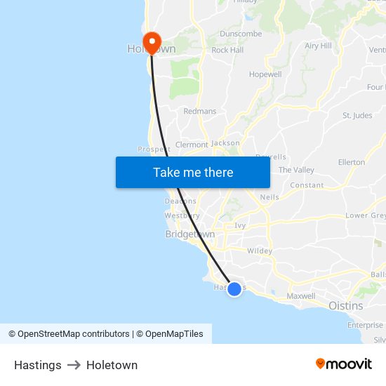 Hastings to Holetown map