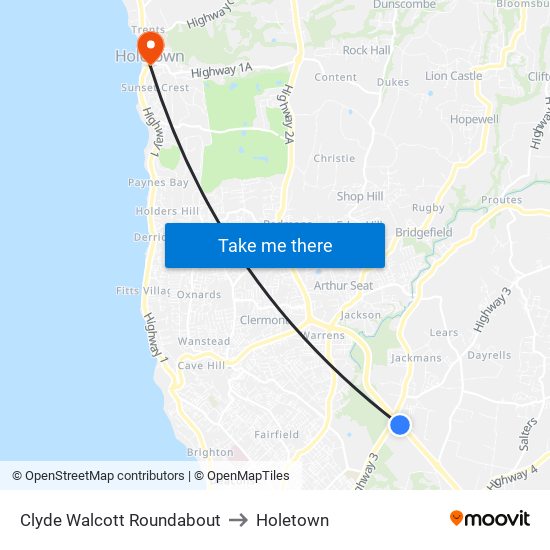 Clyde Walcott Roundabout to Holetown map