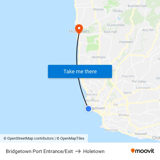 Bridgetown Port Entrance/Exit to Holetown map