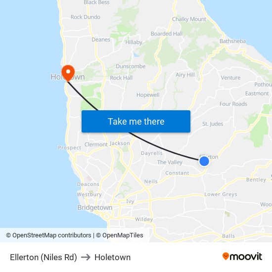 Ellerton (Niles Rd) to Holetown map