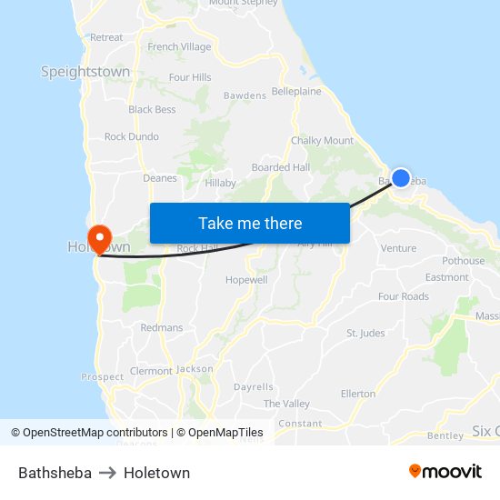 Bathsheba to Holetown map