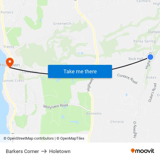 Barkers Corner to Holetown map
