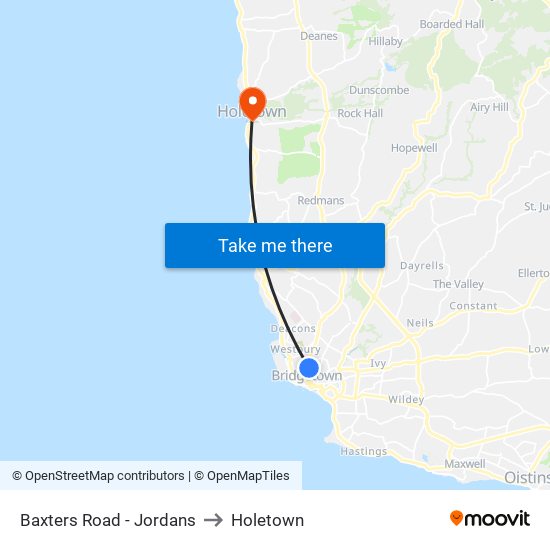 Baxters Road - Jordans to Holetown map