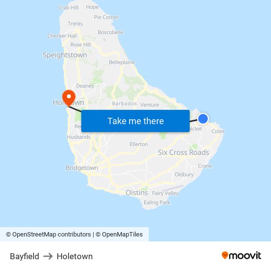 Bayfield to Holetown map