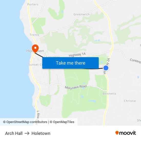 Arch Hall to Holetown map