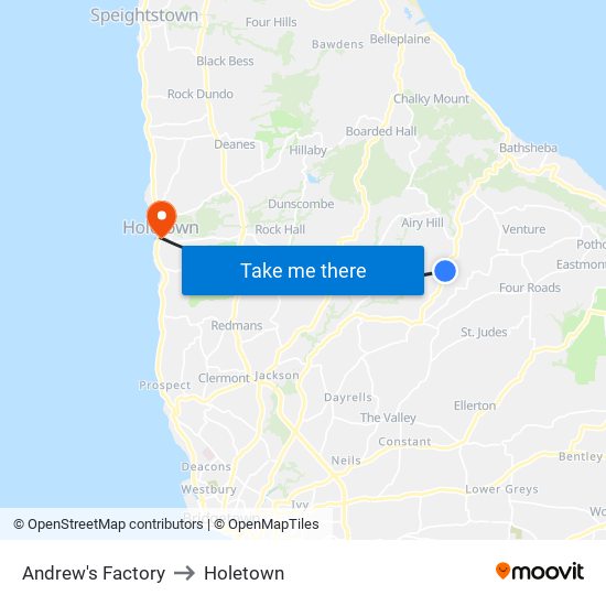 Andrew's Factory to Holetown map