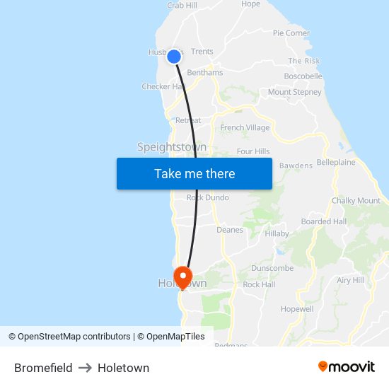 Bromefield to Holetown map