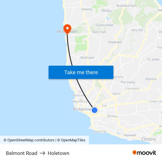 Belmont Road to Holetown map
