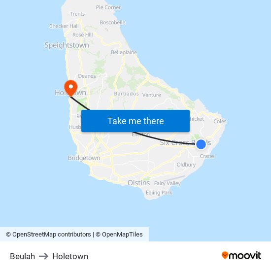 Beulah to Holetown map