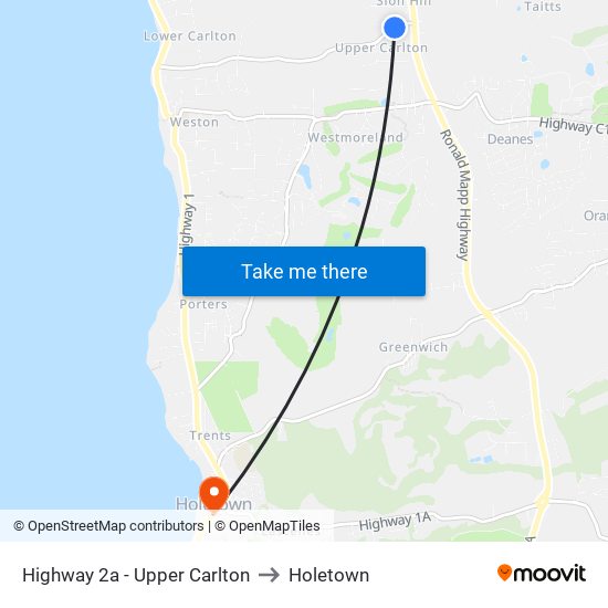 Highway 2a - Upper Carlton to Holetown map