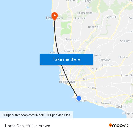 Hart's Gap to Holetown map