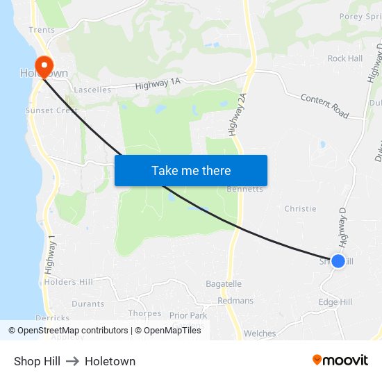 Shop Hill to Holetown map