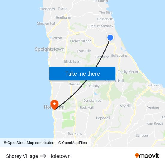 Shorey Village to Holetown map