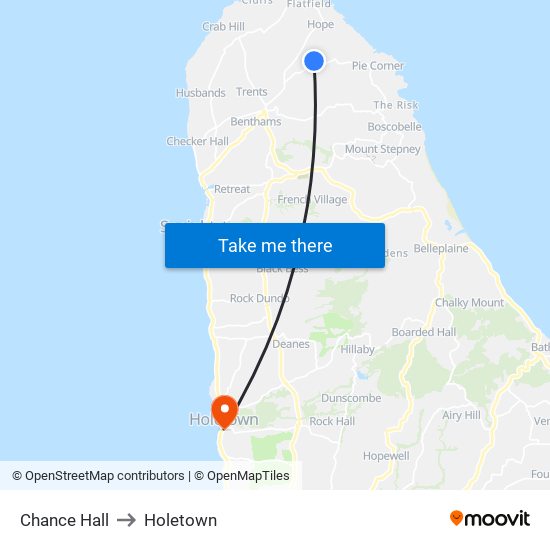 Chance Hall to Holetown map