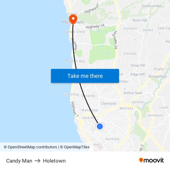 Candy Man to Holetown map