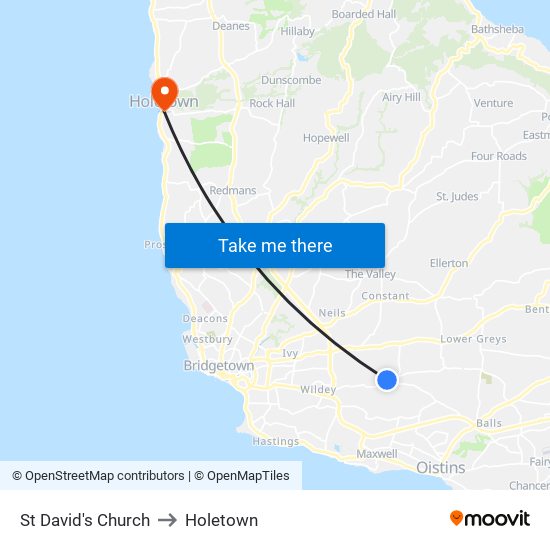 St David's Church to Holetown map