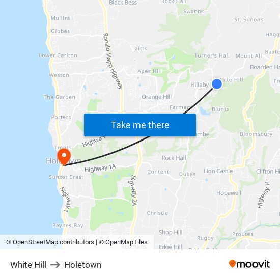 White Hill to Holetown map