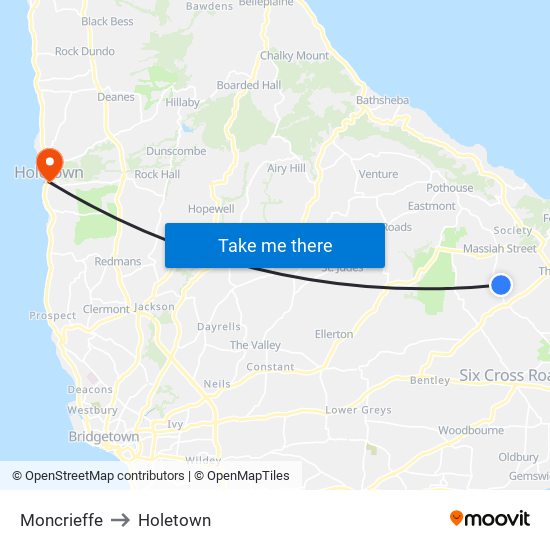 Moncrieffe to Holetown map