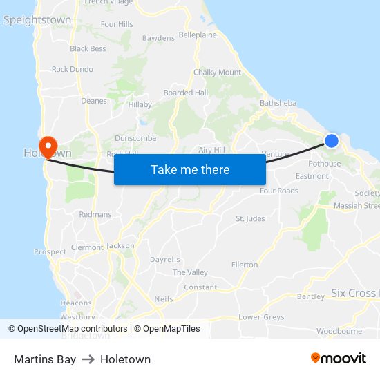 Martins Bay to Holetown map