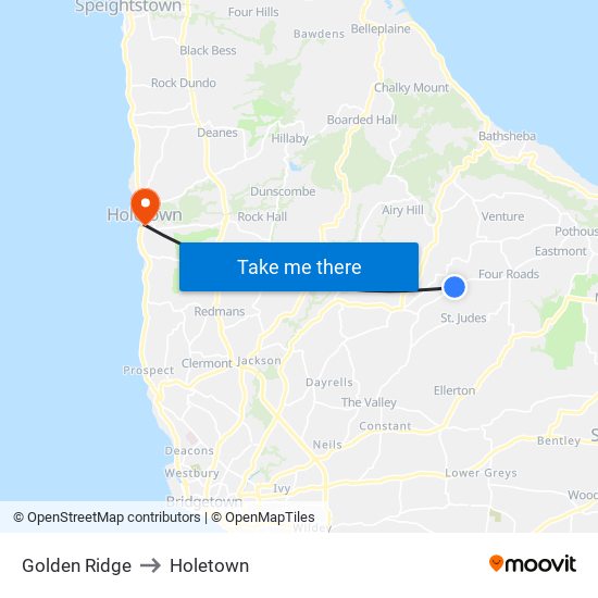 Golden Ridge to Holetown map