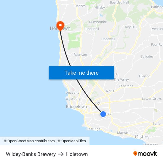 Wildey-Banks Brewery to Holetown map