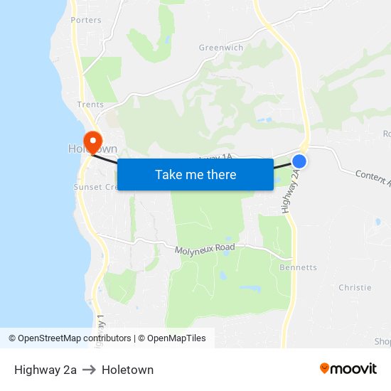 Highway 2a to Holetown map