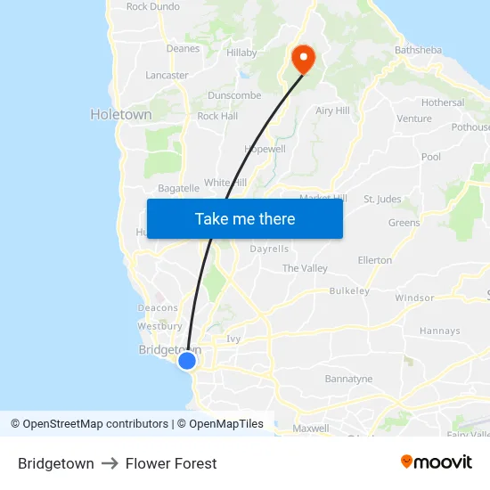 Bridgetown to Flower Forest map