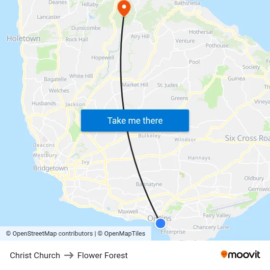 Christ Church to Flower Forest map