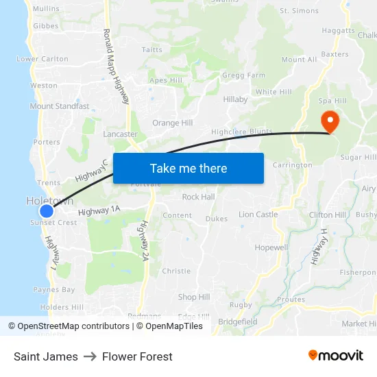 Saint James to Flower Forest map