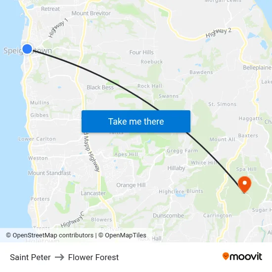 Saint Peter to Flower Forest map