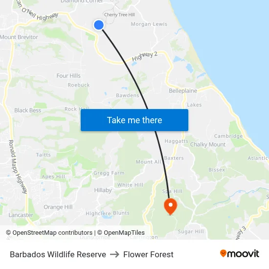Barbados Wildlife Reserve to Flower Forest map