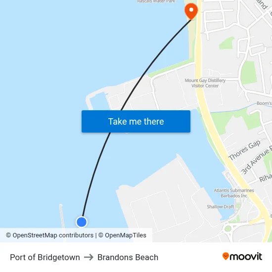 Port of Bridgetown to Brandons Beach map