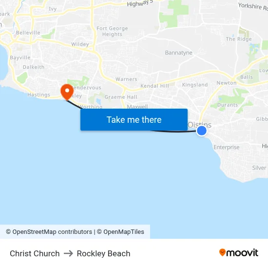 Christ Church to Rockley Beach map