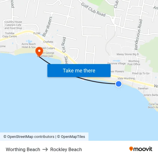 Worthing Beach to Rockley Beach map