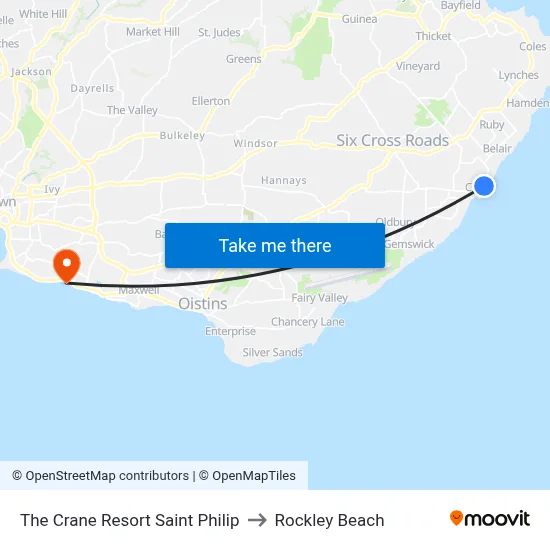 The Crane Resort Saint Philip to Rockley Beach map