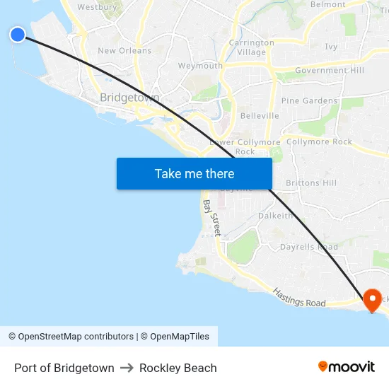 Port of Bridgetown to Rockley Beach map