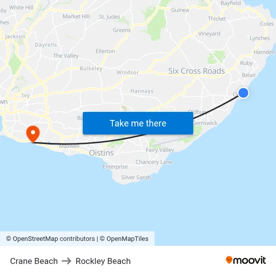 Crane Beach to Rockley Beach map