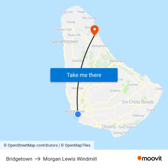 Bridgetown to Morgan Lewis Windmill map