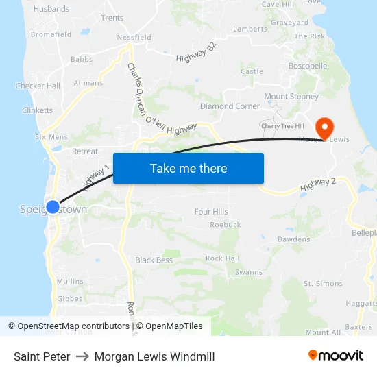 Saint Peter to Morgan Lewis Windmill map