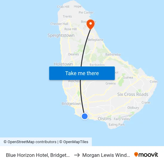 Blue Horizon Hotel, Bridgetown to Morgan Lewis Windmill map