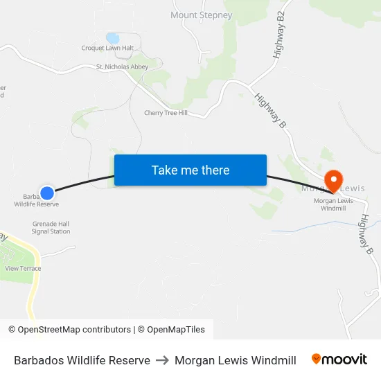 Barbados Wildlife Reserve to Morgan Lewis Windmill map