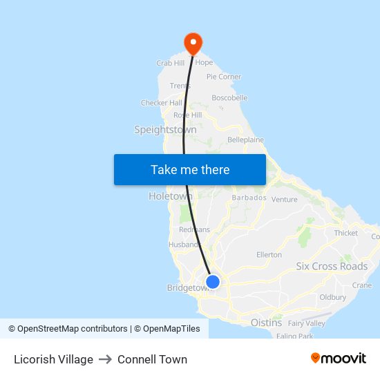 Licorish Village to Connell Town map
