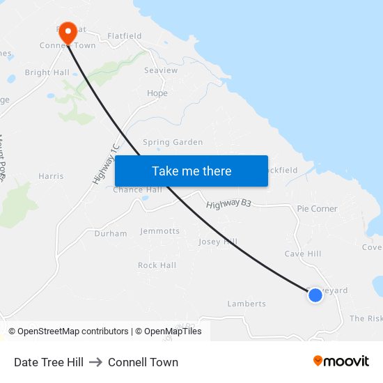 Date Tree Hill to Connell Town map