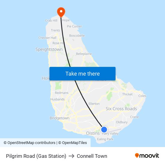 Pilgrim Road (Gas Station) to Connell Town map