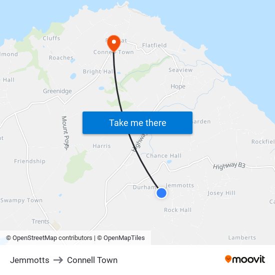 Jemmotts to Connell Town map