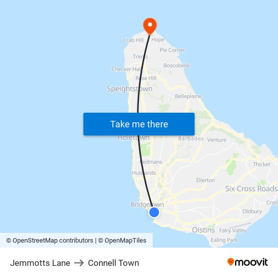 Jemmotts Lane to Connell Town map