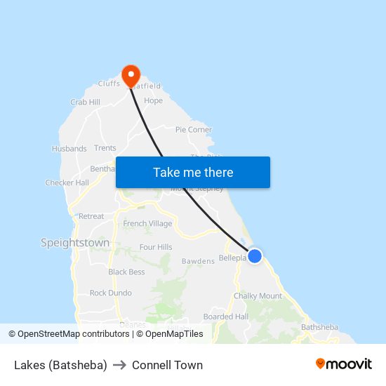 Lakes (Batsheba) to Connell Town map