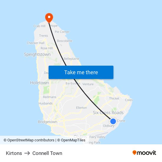 Kirtons to Connell Town map