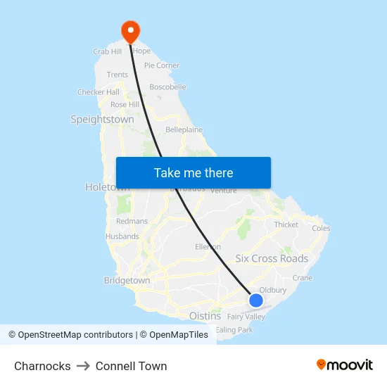 Charnocks to Connell Town map